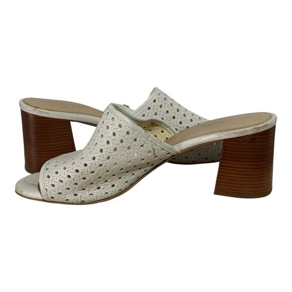 Cole Haan Woven Block Heel Mulkes Womens 8 B White Leather Peep Toe Sandals - Picture 5 of 8